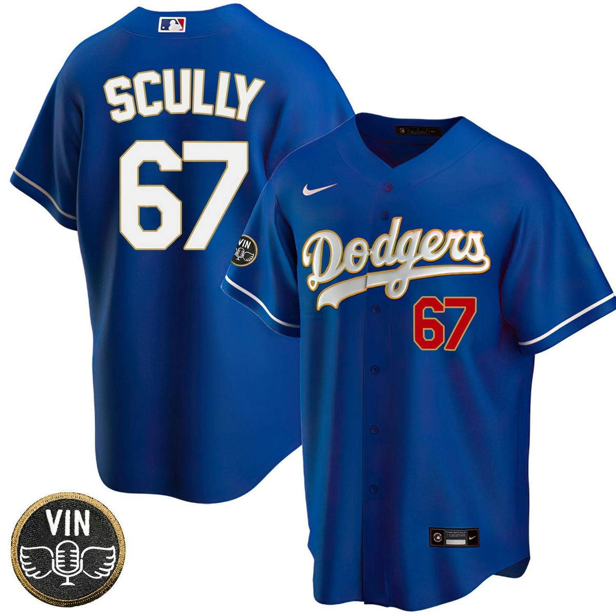 MLB Los Angeles Vin Scully Angel Patch Gold Trim Jersey