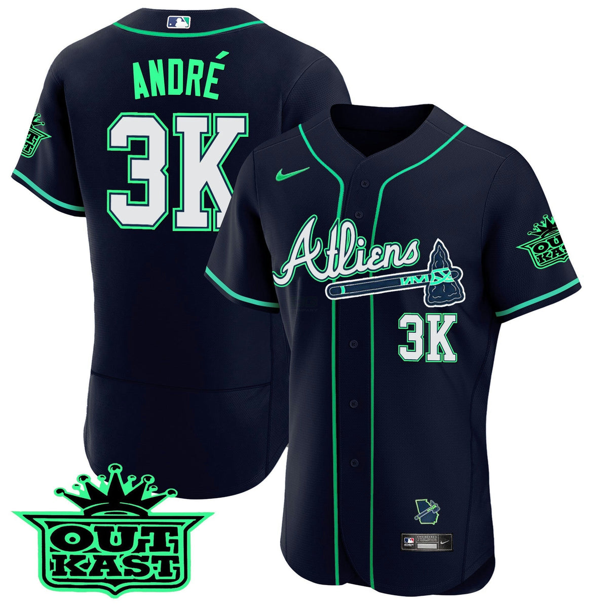 MLB Men’s Atlanta Atliens Flex Base Jersey – Galaxy Version – Stitched