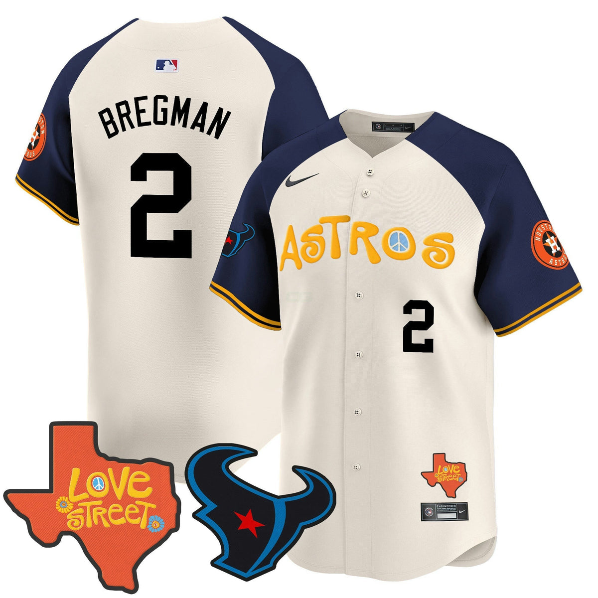 MLB Men’s Love Street & Texans Patch Vapor Premier Limited Jersey