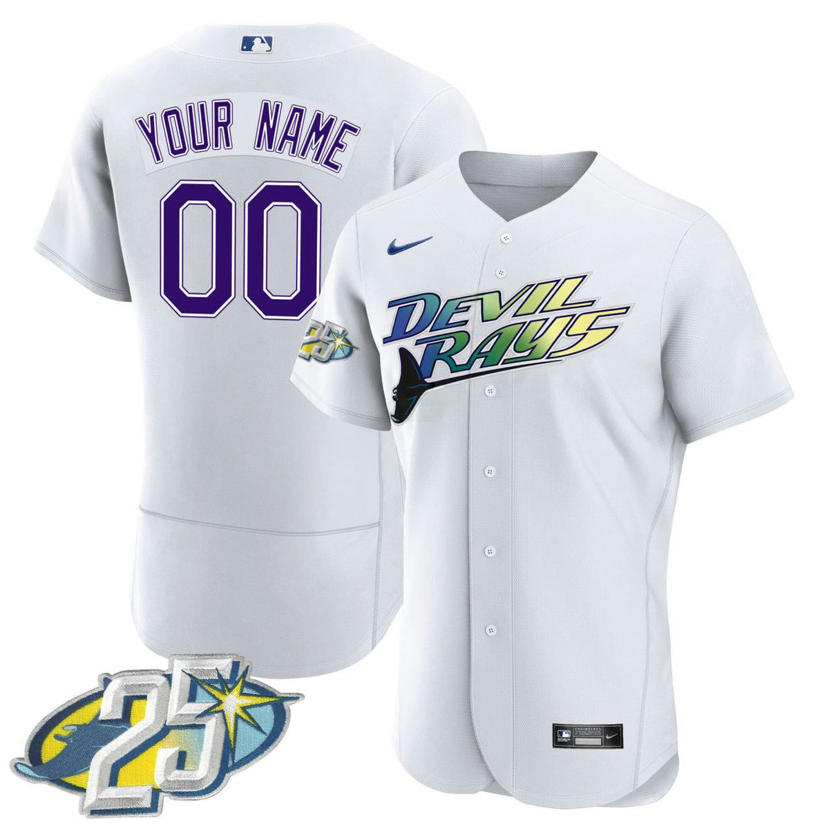 MLB Tampa Bay 25th Anniversary Patch Jersey - White