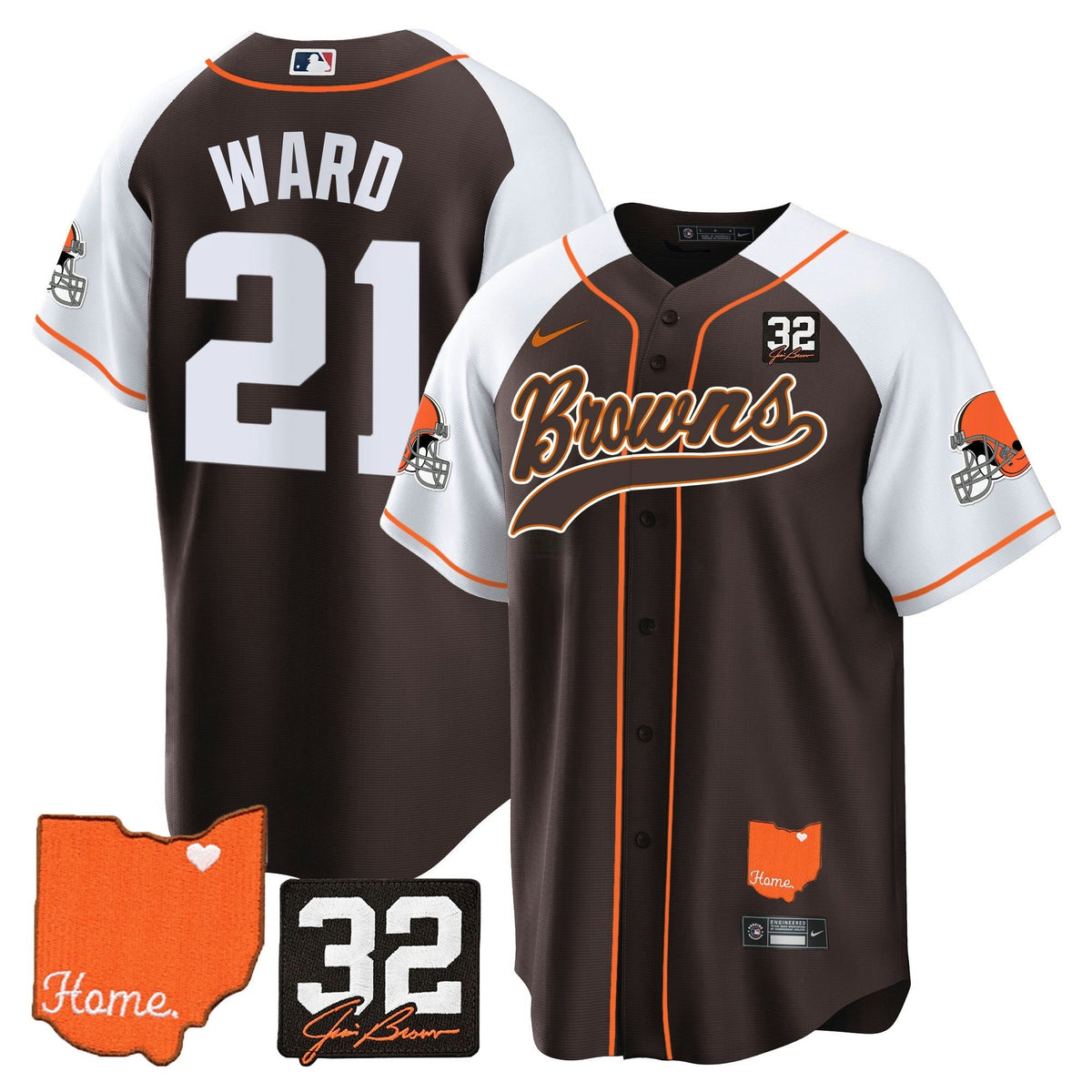 NFL Men’s #32 Jim Brown Memorial & Home Patch Jersey