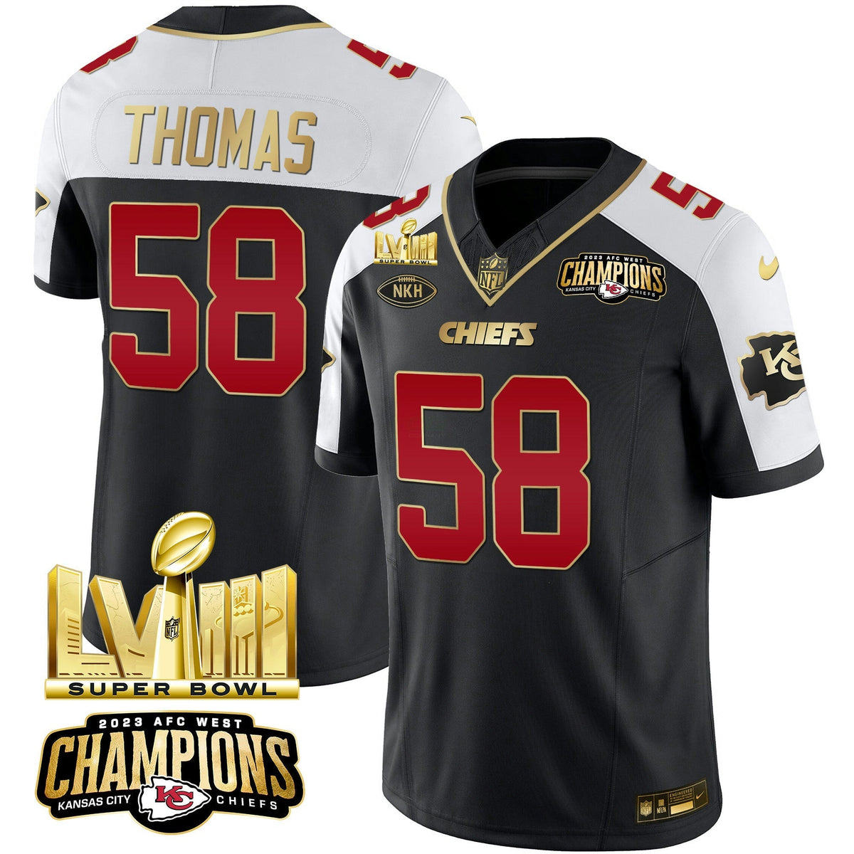 NFL Men’s AFC West Champions & Super Bowl LVIII Gold Patch Vapor Jersey