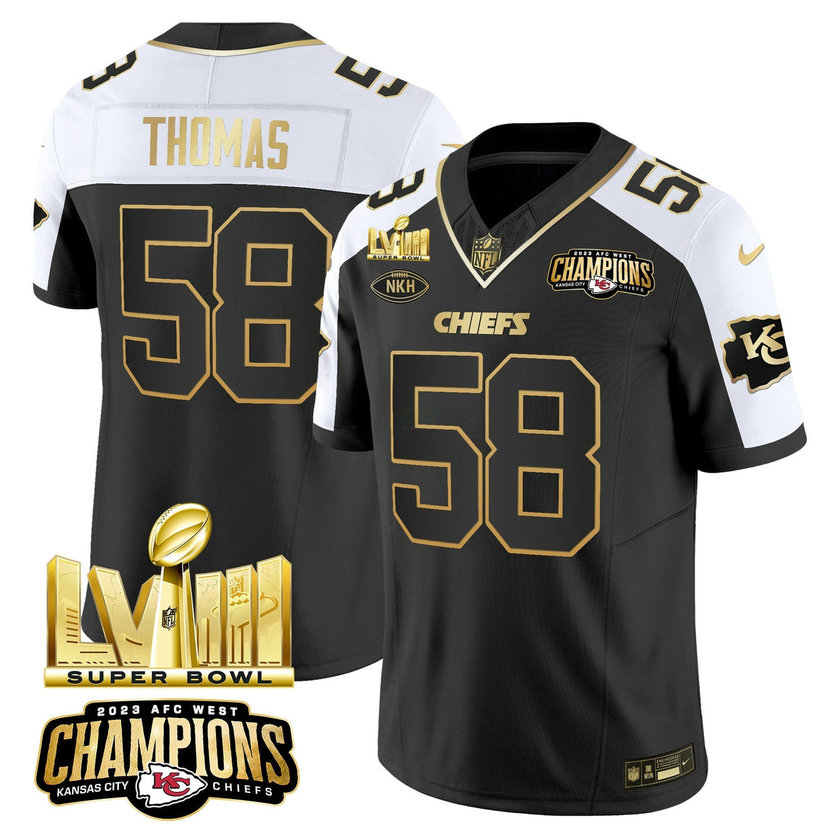 NFL Men’s AFC West Champions & Super Bowl LVIII Gold Patch Vapor Jersey V2