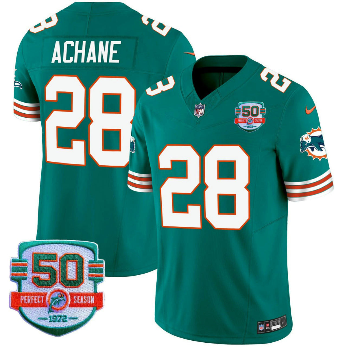 NFL Men’s De’Von Achane #28 Throwback Vapor Jersey V2 - Aqua