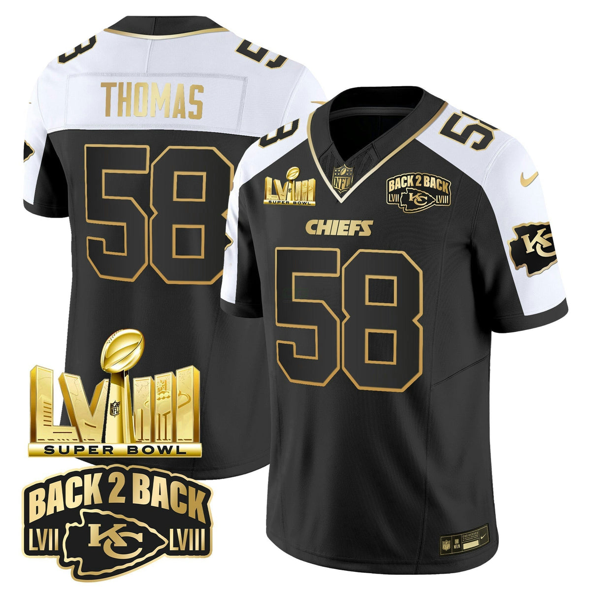 NFL Men’s Super Bowl LVIII & Back 2 Back Gold Patch Vapor Jersey V2